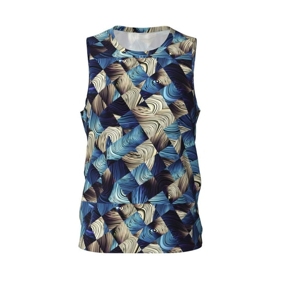 Easygdp Abstract Blue Squares Men's Mesh Basketball Jersey Quick Drying Sleeveless Shirts Fitted Muscle Tank Tops Sport Round Neck T-Shirt - 3X-Large