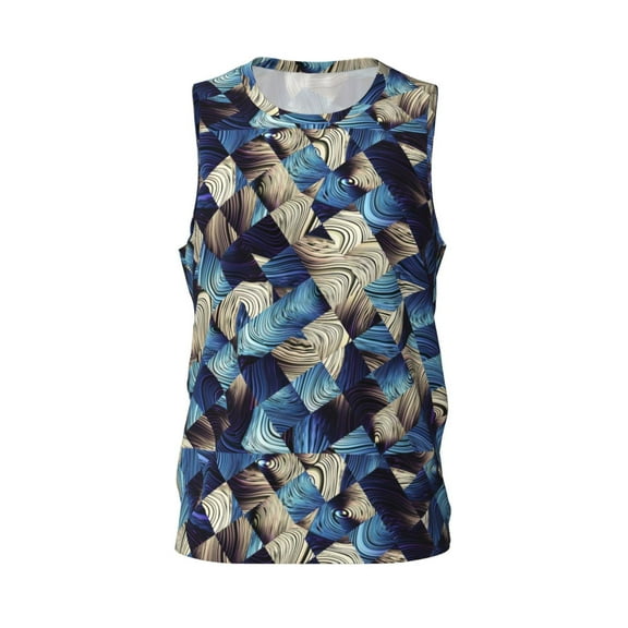 Easygdp Abstract Blue Squares Men's Mesh Basketball Jersey Quick Drying Sleeveless Shirts Fitted Muscle Tank Tops Sport Round Neck T-Shirt - Small