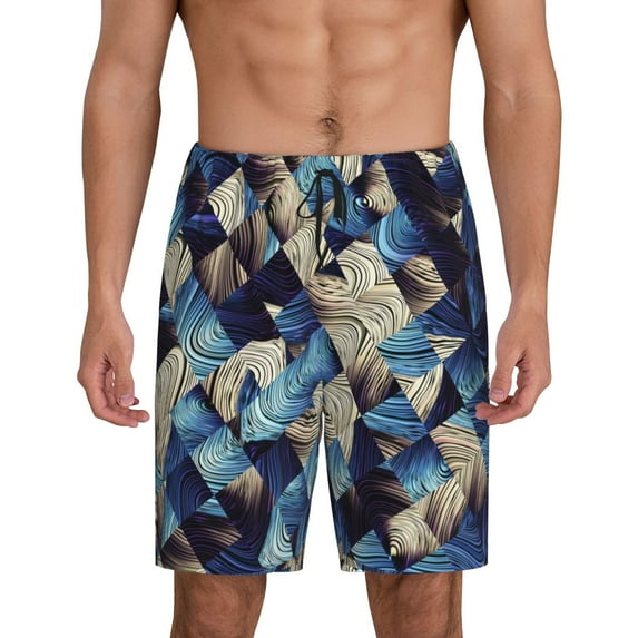 Easygdp Abstract Blue Squares Men's Short Pajama Pants, Sleep Shorts, Household Pants, Casual Pants with Pockets - Small