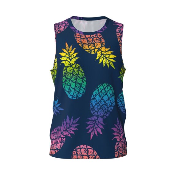 Easygdp Abstract Bright Pineapple Fruit Retro Men's Mesh Basketball Jersey Quick Drying Sleeveless Shirts Fitted Muscle Tank Tops Sport Round Neck T-Shirt - X-Large