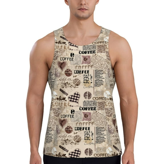 Easygdp Abstract Coffee Men's Tank Top, Sleeveless Muscle T Shirts, Breathable, Quick-Dry, Loose for Gym, Running, Fitness - Small
