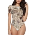 thumbnail image 1 of Easygdp Abstract Coffee Pattern With Letters Women's One-Piece Swimsuit Slim Fit Crew Neck Bodysuit Athletic Swimwear with Concealed Buckle - X-Large, 1 of 9