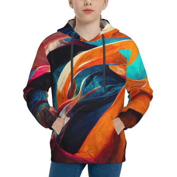 Easygdp Abstract Fabric Color Waves Boys Hoodie Kids Sweatshirt Youth Pullover With Hood-Medium