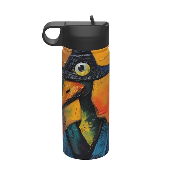 Easygdp Abstract Funny Duck 18oz Sports Insulated Kettle With Straw Insulated Water Bottle For Running Hiking Cycling Climbing Man'S Womens Sports Water Bottle