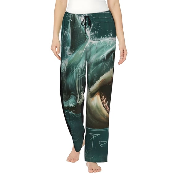 Easygdp Abstract Geometric Shark Women's Drawstring Pajama Pants | Lounge Joggers Sweatpants | Comfy Sleepwear | Yoga Pants-Large