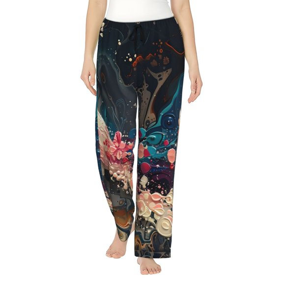 Easygdp Abstract Peacock Painting Women's Drawstring Pajama Pants | Lounge Joggers Sweatpants | Comfy Sleepwear | Yoga Pants-Small
