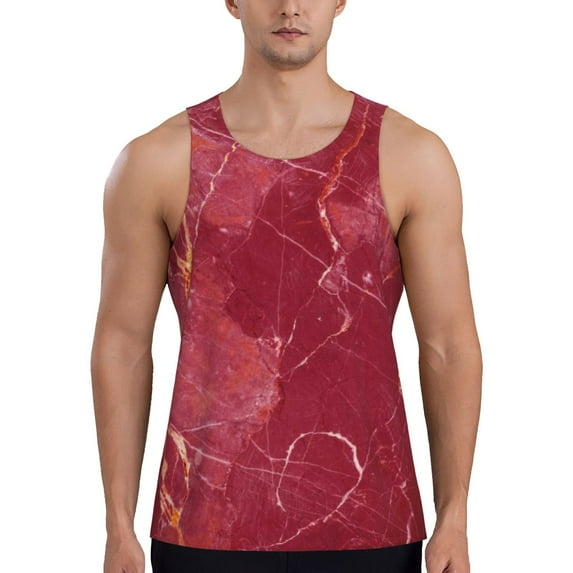 Easygdp Abstract Red Marble Men's Tank Top, Sleeveless Muscle T Shirts, Breathable, Quick-Dry, Loose for Gym, Running, Fitness - 4X-Large