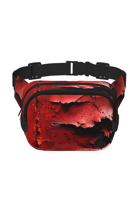 Abstract Red Textured Canvas Fanny Packs for Women Men, Belt Bag, Fashion Crossbody Bags, for Workout/Running/Hiking