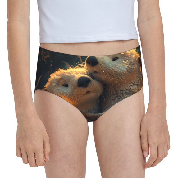 Easygdp Adorable Otter Pair Hug Girls' Cotton Brief Underwear,Hipster, and Bikini Panties