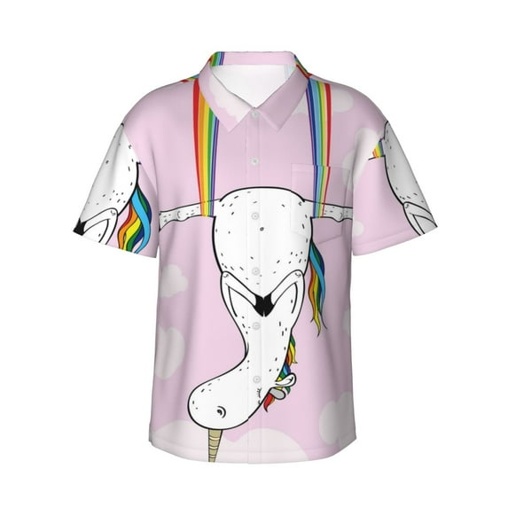 Easygdp Aerial Yoga for Unicorn Men's Hawaiian Shirts Print Lapel Short Sleeve for Beach, vacation, party, casual occasions - Small