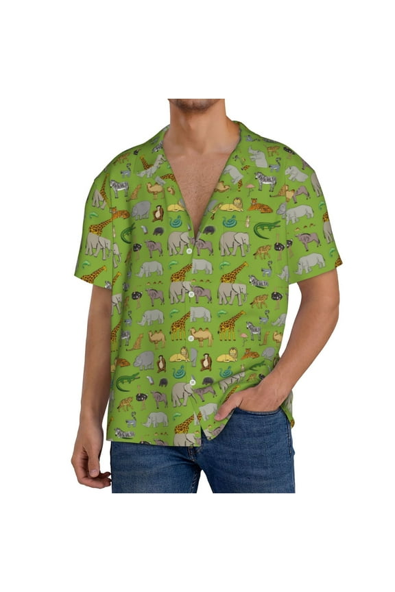 African Animals 1 Mens Short Sleeve Button Down,Cuban Shirts for Men,Men's Casual Short-Sleeved Shirt-XX-Large
