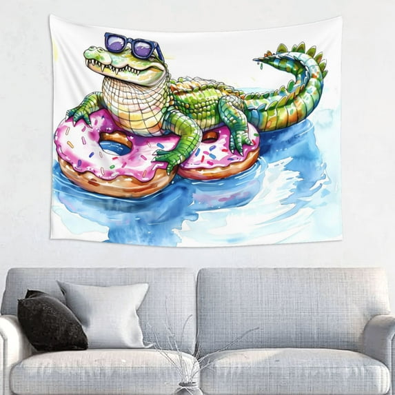 Easygdp Alligator Donut Pool Float Tapestrys Boutique Decor Wall Hanging for Living Room Bedroom Office Decor 29x37in