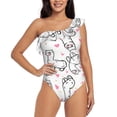 thumbnail image 1 of Easygdp Alpacas and Hearts Women's One Shoulder Ruffle Monokini Bathing Suits with Removable Chest Pad, Quick Drying - Medium, 1 of 8