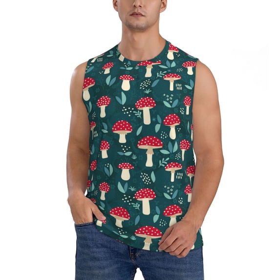 Easygdp Amanita Mushroom Men's Breathable Tank Tops Sleeveless Sporty T Shirts for Basketball, Mountaineering, Bodybuilding -3X-Large