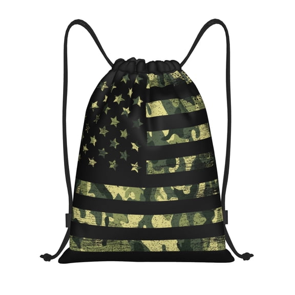 Easygdp American Flag Camo Drawstring Backpack, Beach Sackpack, Travel Sackpack Lightweight for Sports, Gym, Travel, Swimming - Medium
