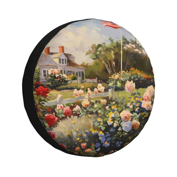 Easygdp American Flag Rose Garden Wheel Cover,Spare Tire Cover,4-17in Spare Tire Cover Universal Fit for Trailer, Car, Truck, SUV, Jeep-14 inch