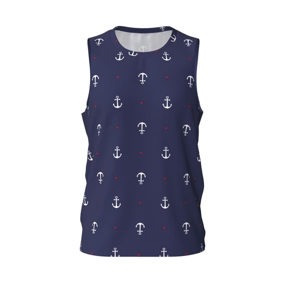 Easygdp Anchor Heart Blue Men's Mesh Basketball Jersey Quick Drying Sleeveless Shirts Fitted Muscle Tank Tops Sport Round Neck T-Shirt - X-Large