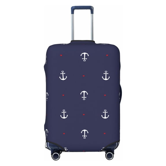 Easygdp Anchor Heart Blue Print Elastic and Washable Suitcase Protective Cover with Hidden Zipper Fits 18-32 inch Luggage -Small