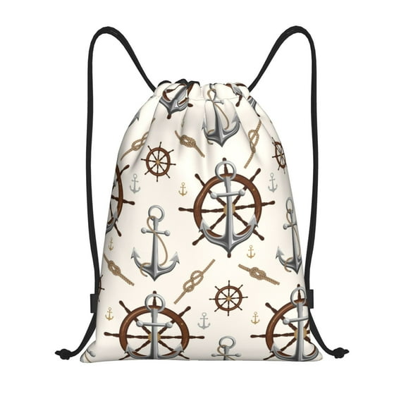 Easygdp Anchor with Rope Drawstring Backpack, Beach Sackpack, Travel Sackpack Lightweight for Sports, Gym, Travel, Swimming - Small