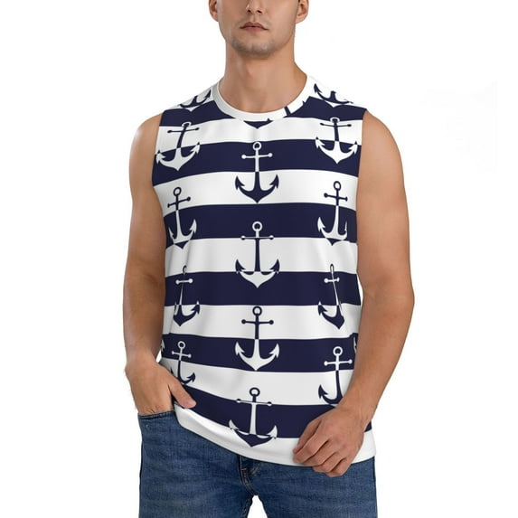 Easygdp Anchors Men's Breathable Tank Tops Sleeveless Sporty T Shirts for Basketball, Mountaineering, Bodybuilding -Large