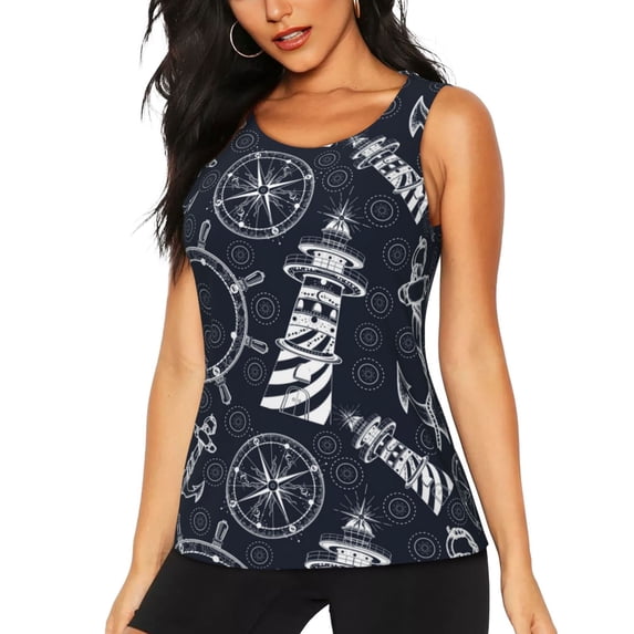 Easygdp Anchors and Lighthouse Women's Workout Tank Top, Running Top, Hiking Shirt, Quick-Dry for Running, Yoga, Hiking - Medium
