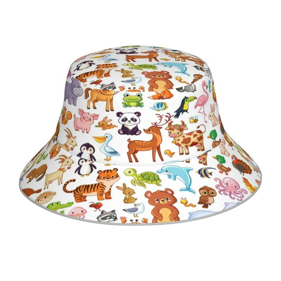 Easygdp Animal Cartoon Style Double-Sided Reflective Fisherman Hat for Outdoor and Night Walking, Unisex