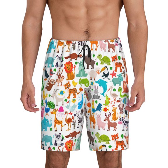 Easygdp Animals Men's Short Pajama Pants, Sleep Shorts, Household Pants, Casual Pants with Pockets - XX-Large