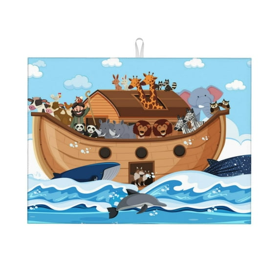 Easygdp Animals On Noah'S Ark Microfiber Absorbent Dish Drying Pad,Kitchen Drying Mat,Can Be Hung, Strong Water Absorption Capacity,Quick Drying