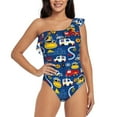thumbnail image 1 of Easygdp Animals Rescue Team Women's One Shoulder Ruffle Monokini Bathing Suits with Removable Chest Pad, Quick Drying - Small, 1 of 8