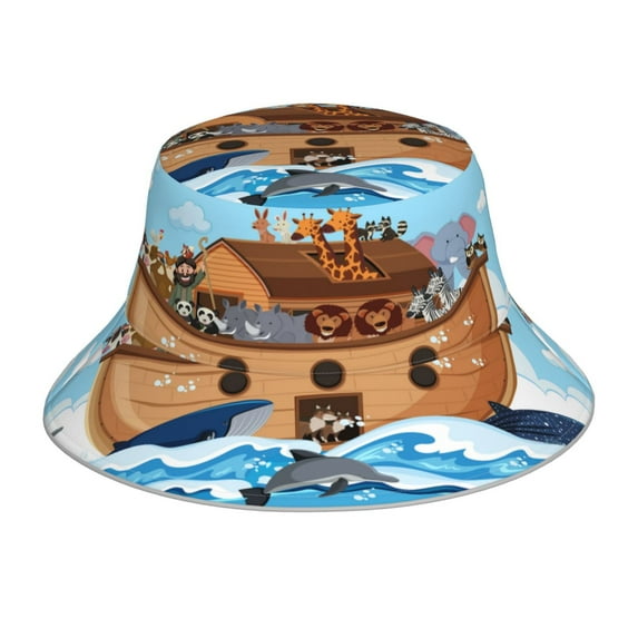 Easygdp Animals on Noah's Ark Double-Sided Reflective Fisherman Hat for Outdoor and Night Walking, Unisex
