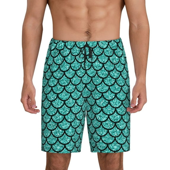 Easygdp Aquamarine Glitter Men's Short Pajama Pants, Sleep Shorts, Household Pants, Casual Pants with Pockets - 4X-Large