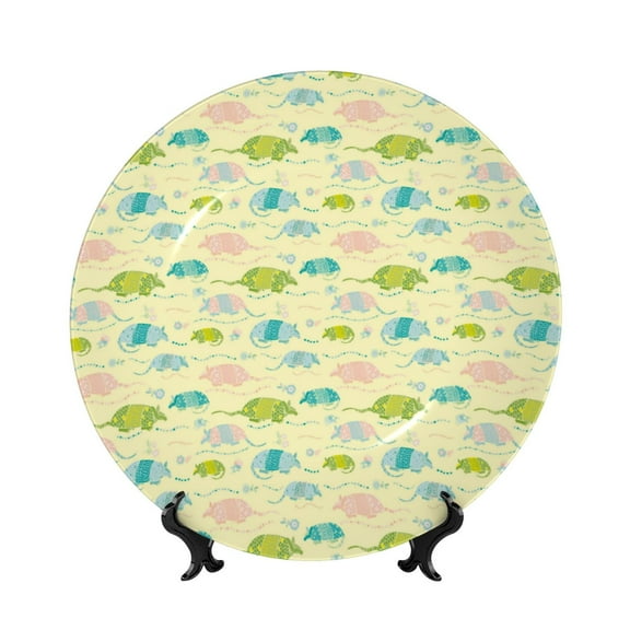 Easygdp Armadillo Floral Bone China Decorative Plate Ceramic Dinner Plates Art Crafts with Display Stand-6in