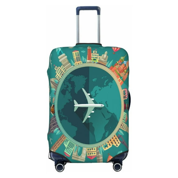 Easygdp Around The Planet Double-Sided Printed Elastic Suitcase Protective Cover,Invisible Zipper, Business Trip Luggage Cases,Washable And Resistant To Falling -Small