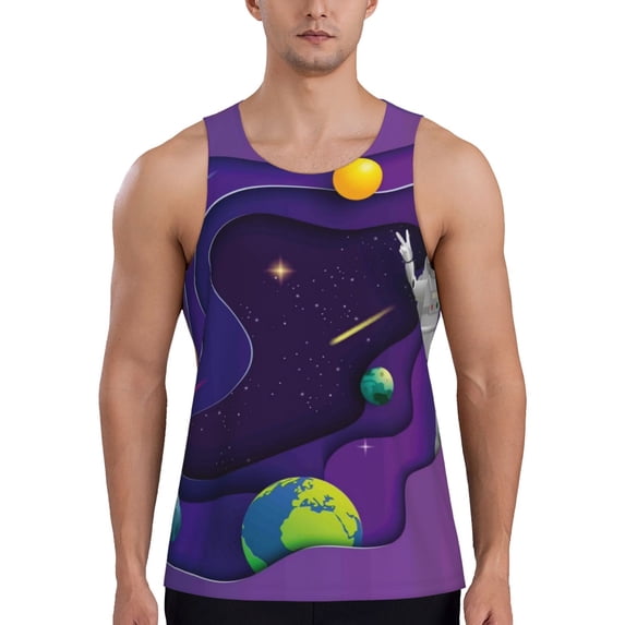Easygdp Astronaut Men's Tank Top, Sleeveless Muscle T Shirts, Breathable, Quick-Dry, Loose for Gym, Running, Fitness - 4X-Large