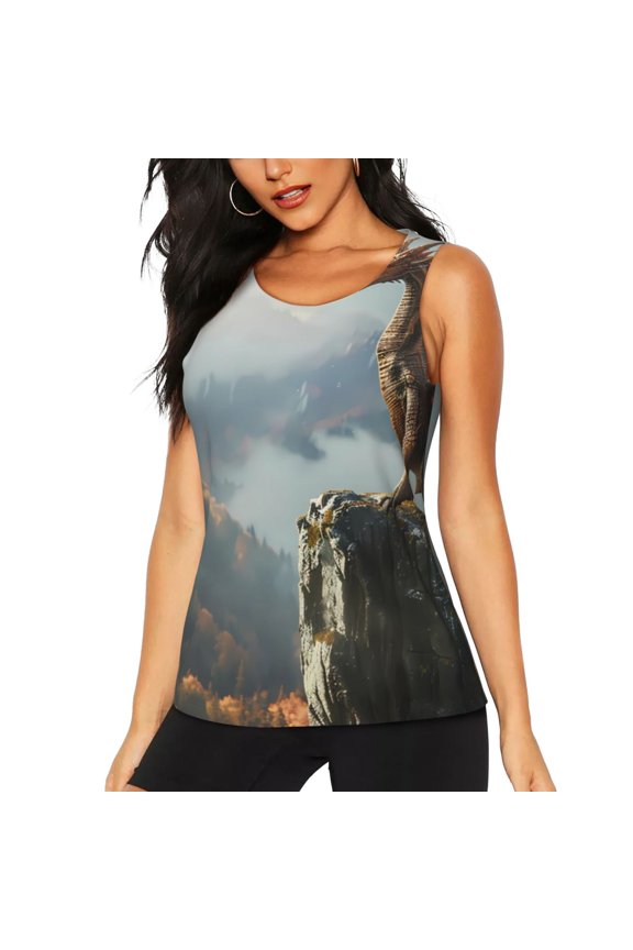 Autumn Dragon Mountain View Design Women's Workout Tank Top, Running Top, Hiking Shirt, Quick-Dry for Running, Yoga, Hiking-Medium