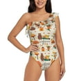 thumbnail image 1 of Easygdp Autumn In The Forest Women's One Shoulder Ruffle Monokini Bathing Suits with Removable Chest Pad, Quick Drying - Small, 1 of 8