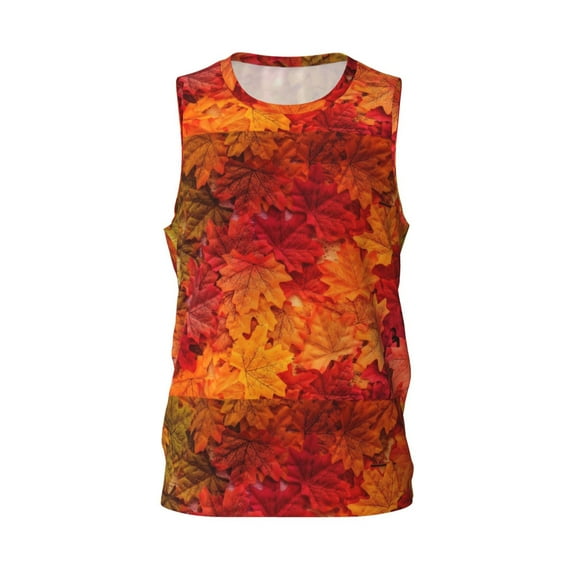 Easygdp Autumn Leaf Men's Mesh Basketball Jersey Quick Drying Sleeveless Shirts Fitted Muscle Tank Tops Sport Round Neck T-Shirt - Medium