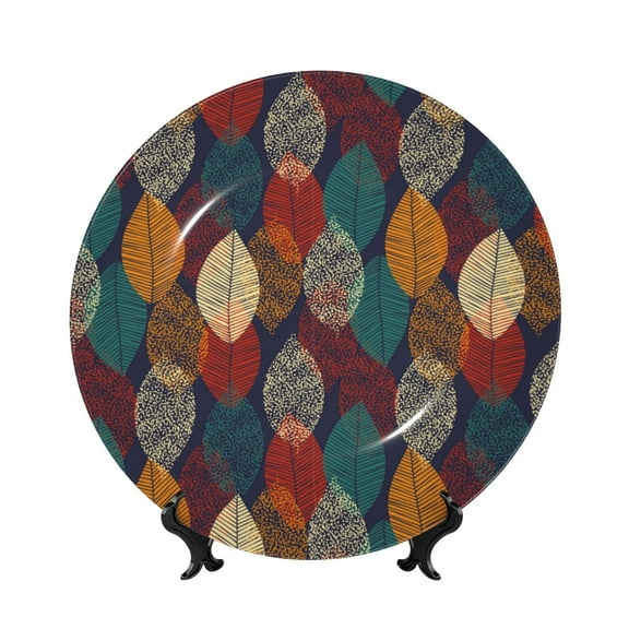 Easygdp Autumn Leaves Bone China Decorative Plate Ceramic Dinner Plates Art Crafts with Display Stand-6in