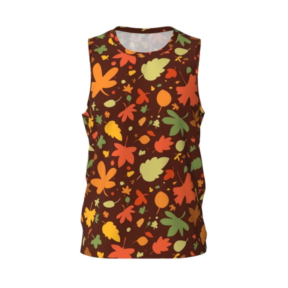Easygdp Autumn Leaves Men's Mesh Basketball Jersey Quick Drying Sleeveless Shirts Fitted Muscle Tank Tops Sport Round Neck T-Shirt - 3X-Large
