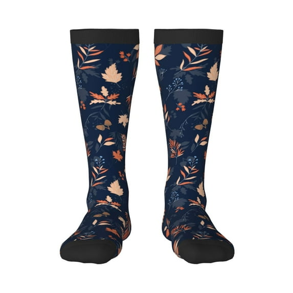 Easygdp Autumn Leaves With Blue Fashionable Adult Sockings&Sports Sockings&Breathable Sockings, Non-Pilling,Contrasting Color Design
