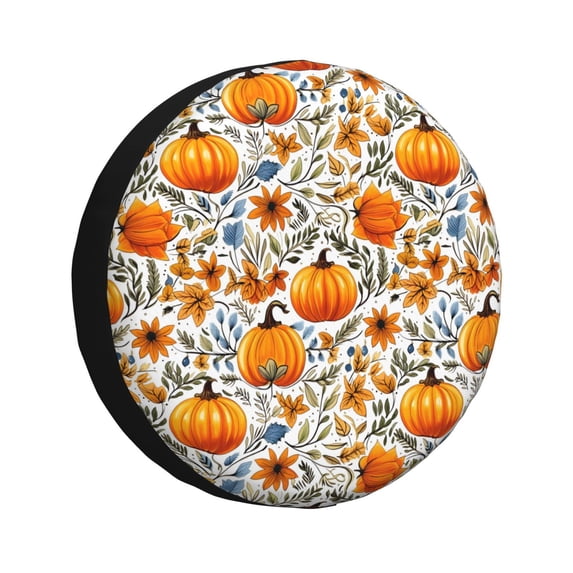 Easygdp Autumn Pumpkin Blossoms Wheel Cover,Spare Tire Cover,4-17in Spare Tire Cover Universal Fit for Trailer, Car, Truck, SUV, Jeep-15 inch