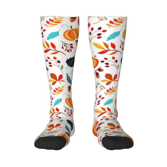 Easygdp Autumn Pumpkins Fall Leaves Soccer Socks Sport Knee High Socks Calf Compression Athletic Socks for Men and Women