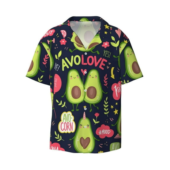 Easygdp Avocado Love Men's Casual Short-sleeved Shirt with Pocket and Button Suitable for Beach Vacation Leisure - Large