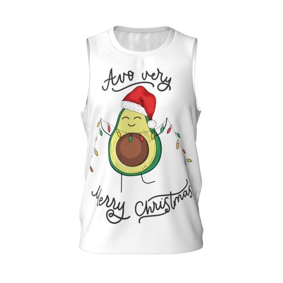 Easygdp Avocado Merry Christmas Men's Mesh Basketball Jersey Quick Drying Sleeveless Shirts Fitted Muscle Tank Tops Sport Round Neck T-Shirt - 3X-Large