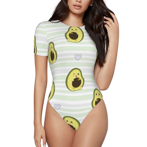 Easygdp Avocado Of A Hear Women'S Waist-Cinching Short-Sleeved Onesie, Olastic Onesiet,Snaps At Bottom,Easy To Put On And Take Off - Xx-Large