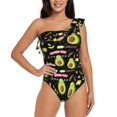thumbnail image 1 of Easygdp Avocado Work Out Women's One Shoulder Ruffle Monokini Bathing Suits with Removable Chest Pad, Quick Drying - Small, 1 of 8