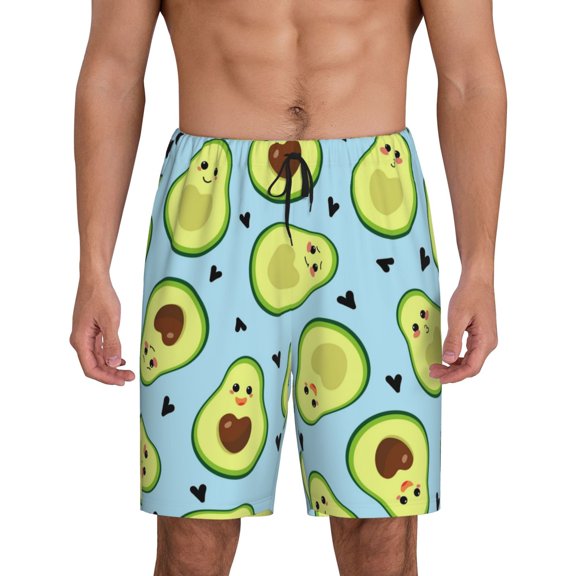 Easygdp Avocado and Hearts Men's Short Pajama Pants, Sleep Shorts, Household Pants, Casual Pants with Pockets - Small