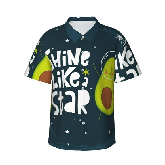 Easygdp Avocado in Space1 Men's Hawaiian Shirts Print Lapel Short Sleeve for Beach, vacation, party, casual occasions - XX-Large