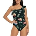 thumbnail image 1 of Easygdp Baby Sloths Sleeping Women's One Shoulder Ruffle Monokini Bathing Suits with Removable Chest Pad, Quick Drying - Large, 1 of 8