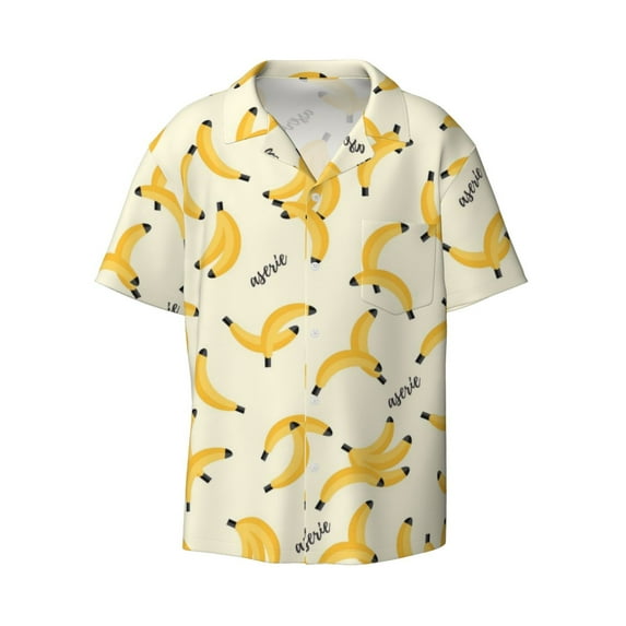 Easygdp Banana Men's Casual Short-sleeved Shirt with Pocket and Button Suitable for Beach Vacation Leisure - XX-Large